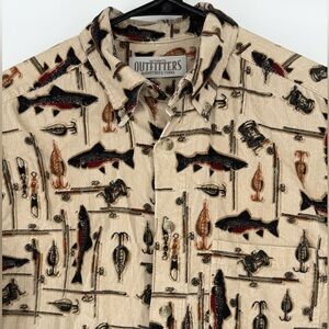 Corduroy Long Sleeve Fishing Print Shirt with Pocket.